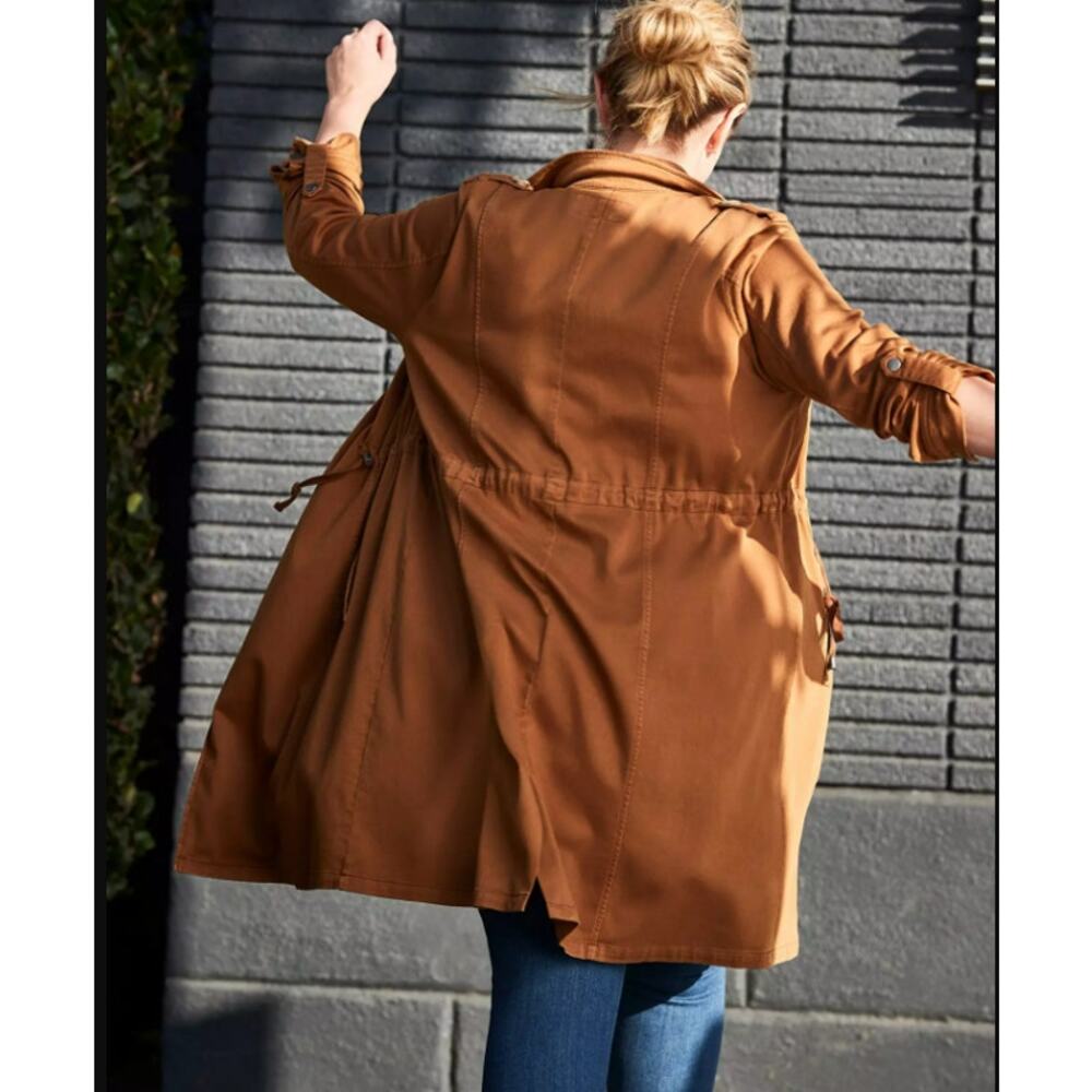 Torrid Womens 3X Plus Size Jacket Twill Drape Front Trench Coat Tan - Picture 3 of 16